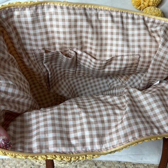 Merona Striped Woven Straw Pom Pom Tote Nag. NWT. - Picture 7 of 12